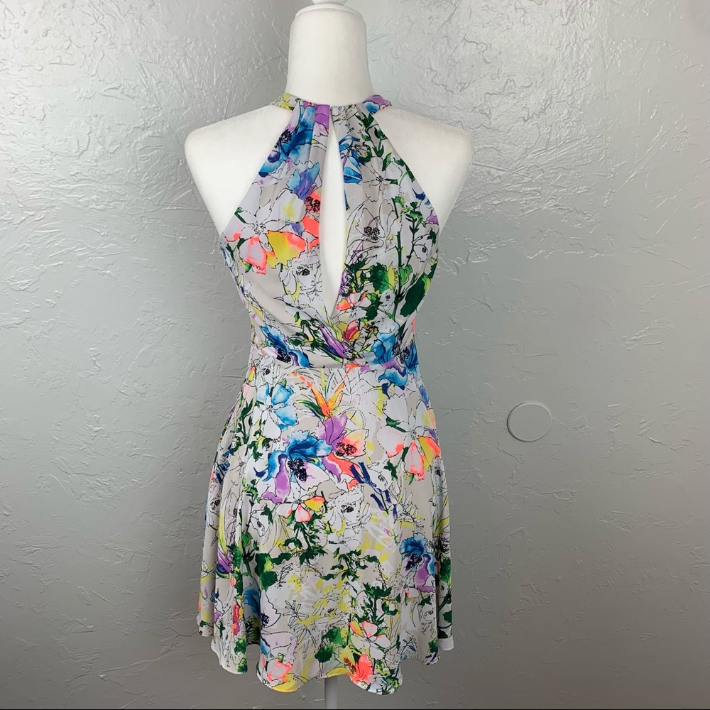 Express Neon Floral high neck skater mini dress 4 - Picture 6 of 11